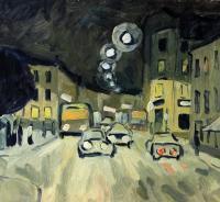 Moscow Landscapes - Lubjanka Street Moscow - Oil On Cardboard